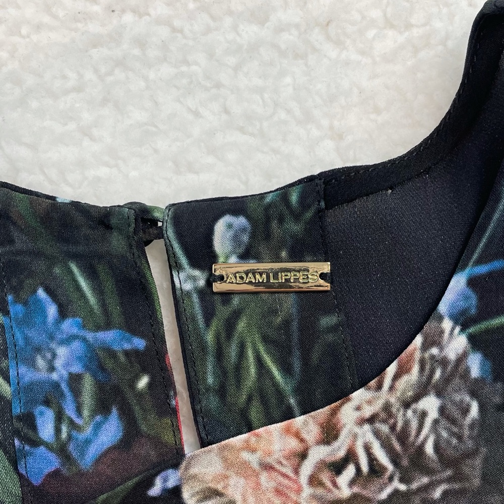 ADAM LIPPES • Black/Multi Floral Print Silk T-Shirt Blouse, 0 - Picture 11 of 13